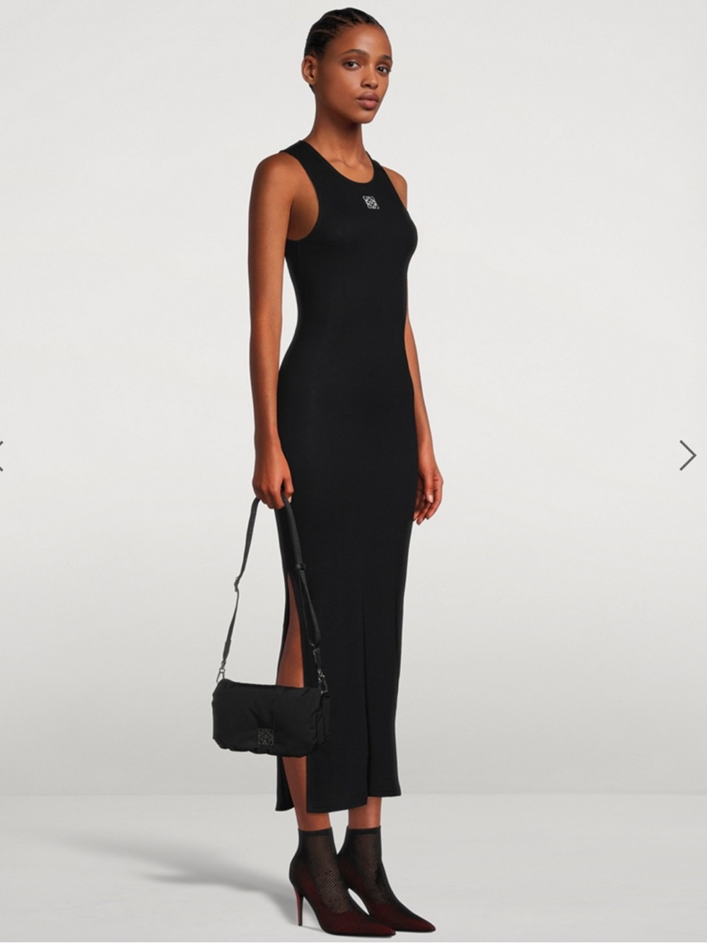 NEW LOEWE Anagram Ribbed Cotton Tank Maxi Dress Black Size S Luxury Minimalist - Picture 3 of 11